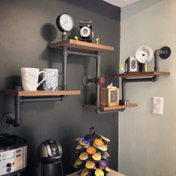 Industrial Modern Wood Ladder Pipe Wall Shelf 4 Layer Pipe