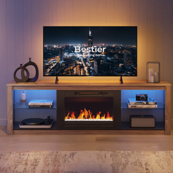 Fireplace TV Stand for 75 inch TV with 23 inch Electric Fireplace