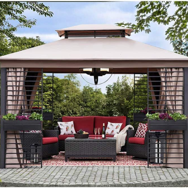 Outdoor Patio Steel 2-Tier Soft Top Gazebo with Netting &