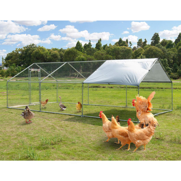 Large Metal Chicken Coop Walk-in Poultry Cage Hen Run House