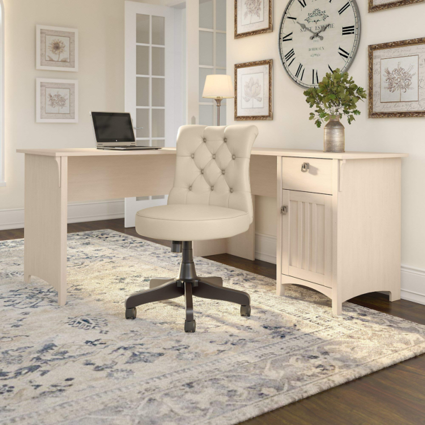 Bush Furniture Salinas 60W L Shaped Desk with Mid Back Tufted