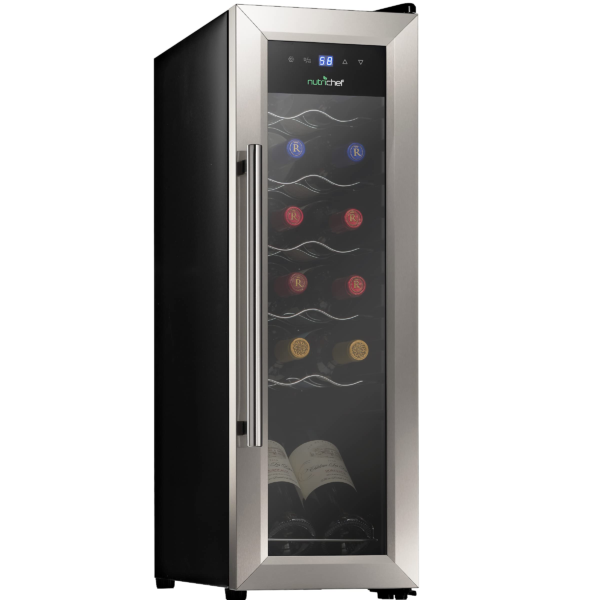 NutriChef PKCWC12 12 Bottle Cooler Refrigerator White and Red