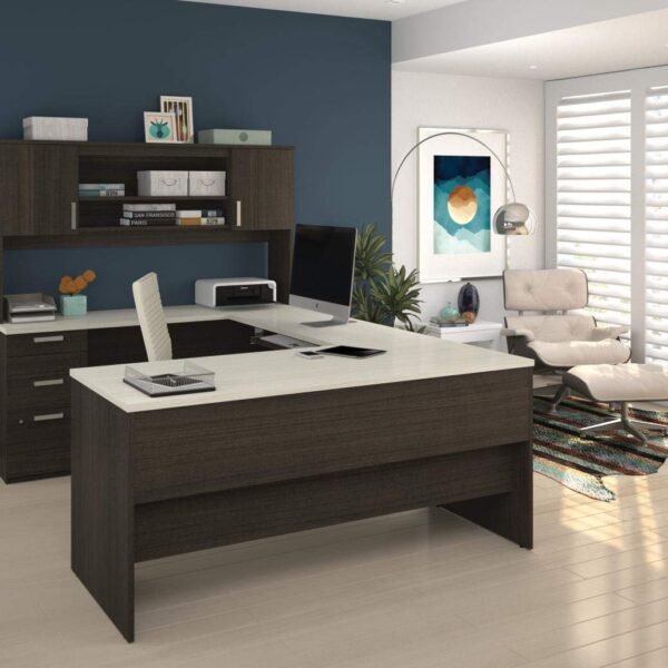 Bestar Ridgeley U-Shaped Executive Desk with Pedestal and Hutch