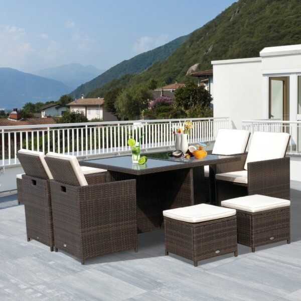 Patio Dining Sets Space Saving Rattan Chairs with Glass Table