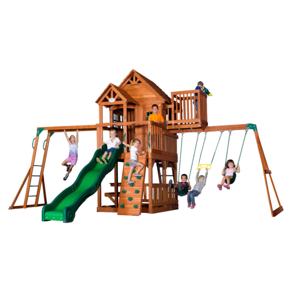 Skyfort II Playground Cedar Wood Swing Set with Playhouse Fort
