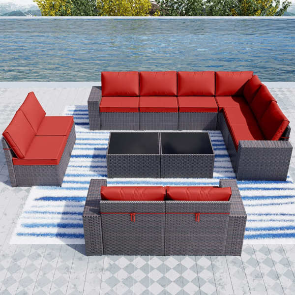 Sectional Rattan Sofa Set Brown PE Wicker Patio Conversation Set