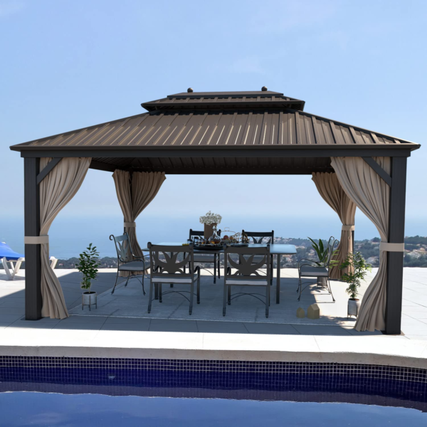 Hardtop Gazebo Galvanized Steel Patio Gazebo Canopy Double Roof