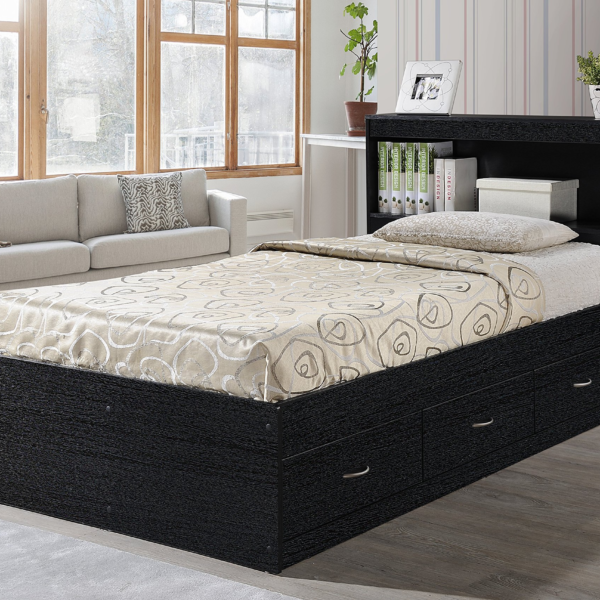 Hodedah Twin-Size Captain Bed with 3-Drawers and Headboard in