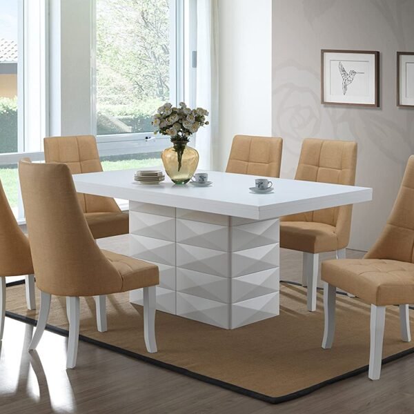 Milan 7 Piece White Modern Rectangle Dinette Dining Room Table