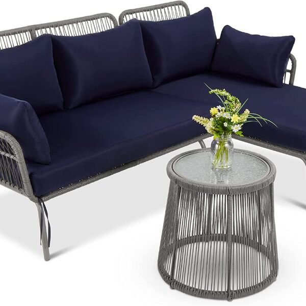 Outdoor Rope Woven Sectional Furniture L-Shaped Sofa Set