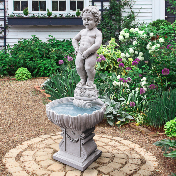Complete Manneken Pis Peeing Boy Water Fountain Garden Decor