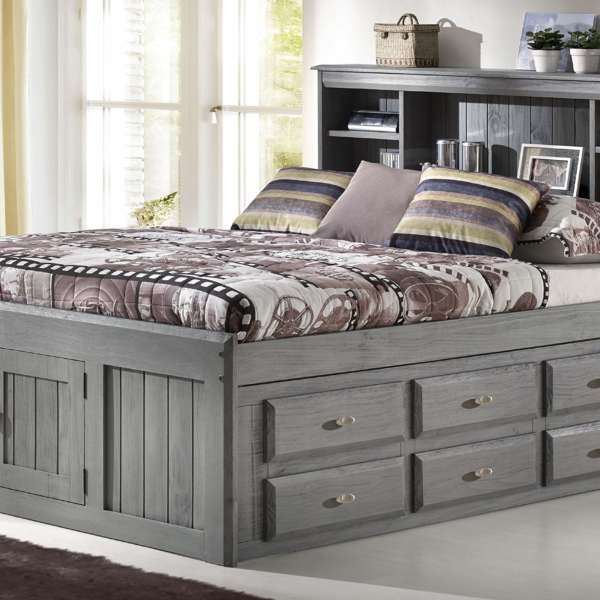 Charcoal Full Bookcase Bed with 12 Drawers
