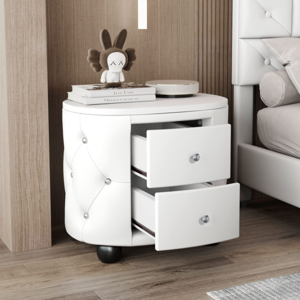 Modern Mid-Century Upholstered Night Stand with 2 Drawers for