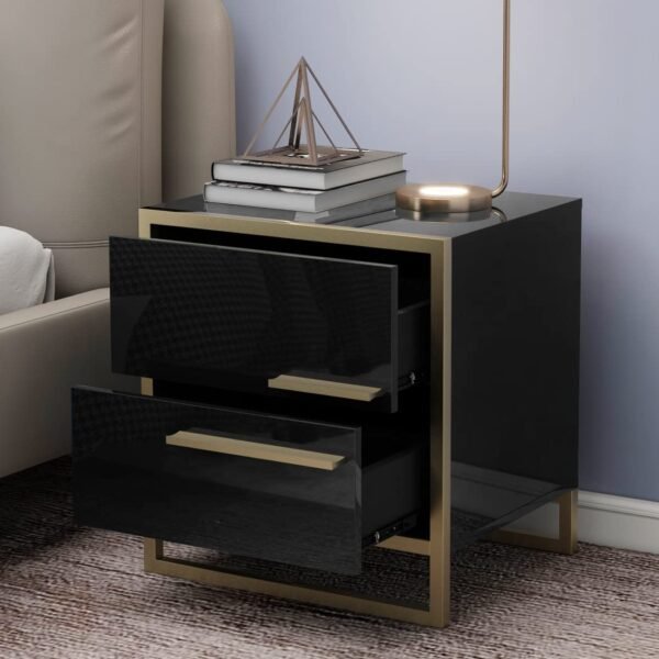 Nightstand with 2 Storage Drawers, Bedside Table with Gold Legs