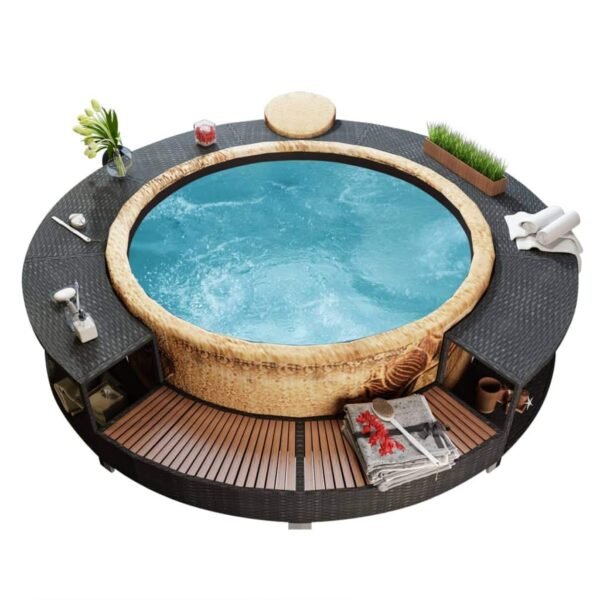 Spa Surround Poly Rattan Black Massage Hot Tub Frame for Garden