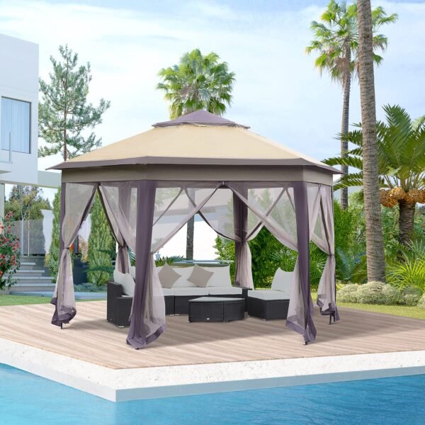 13' x 13' Pop-Up Double Roof Six-Sided Pavilion with Sheltering
