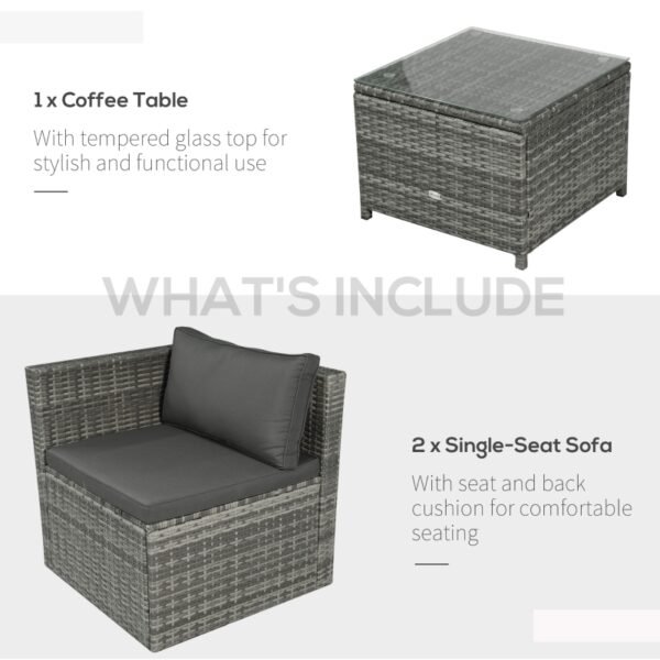 3 Pieces Patio PE Rattan Bistro Set Cushioned Armchair Sofa and