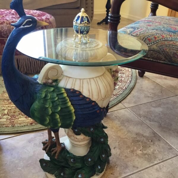 Staverden Castle Peacock Glass Topped Side Table