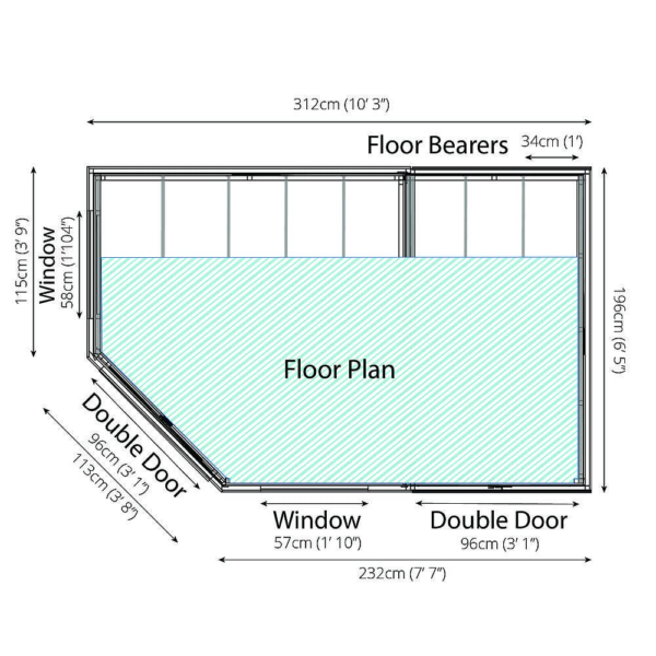 Wooden Corner Summerhouse with Side Shed 11x7 Garden Storage