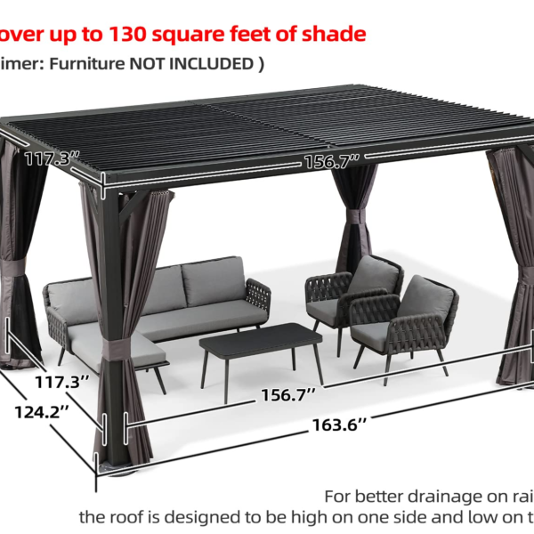 Outdoor Louvered Pergola 10'x13' Adjustable Metal Roof Hardtop