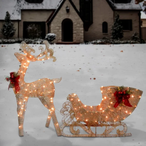 Reindeer Pulling Sleigh Lighted Display