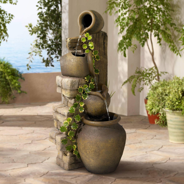 Cascading Rustic Floor Three Jugs Fountain