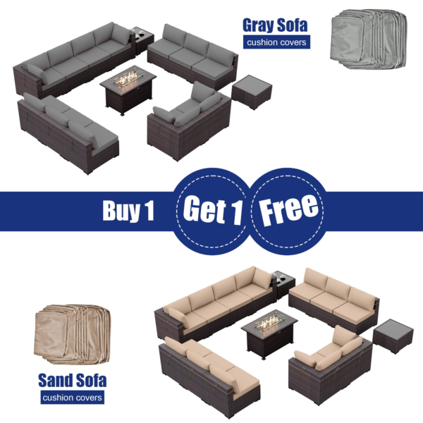 15 Pcs Patio Furniture Set with 43" Gas Propane Fire Pit Table