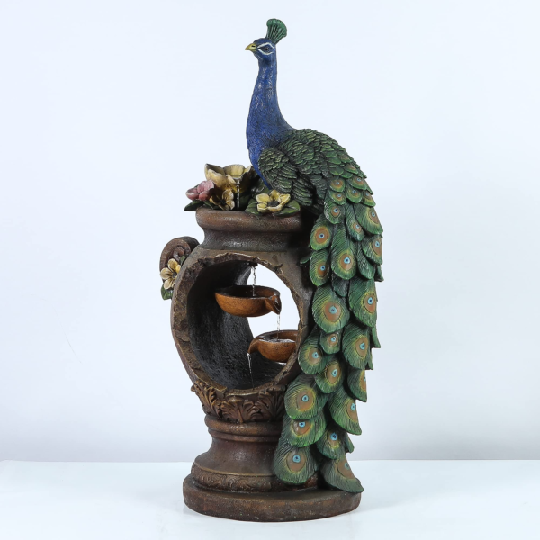 34" Peacock and Urn Resin Patio Fountain with LED Lights