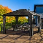 Patio Hardtop Gazebo with Fully Enclosed Zip Curtains