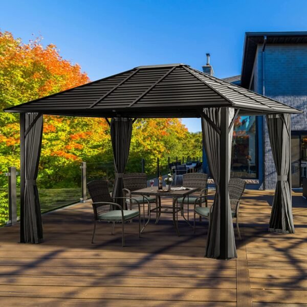 Patio Hardtop Gazebo with Fully Enclosed Zip Curtains