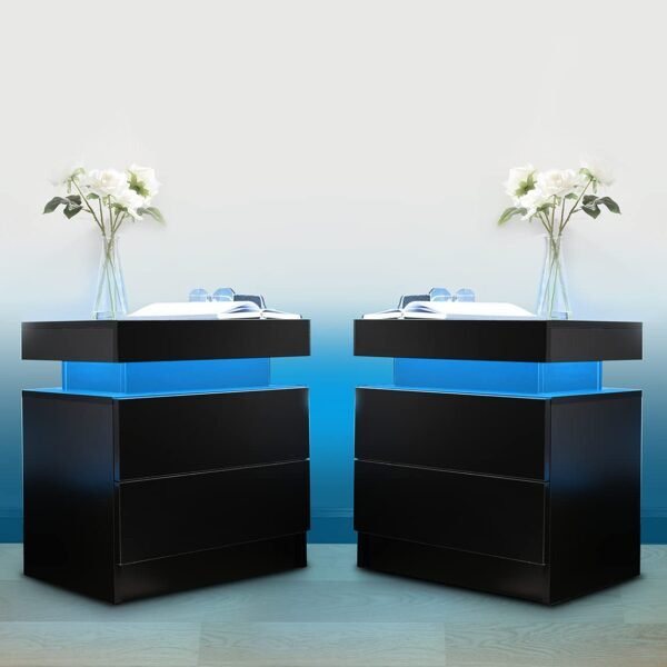 Nightstand Set of 2 LED Nightstand with 2 Drawers