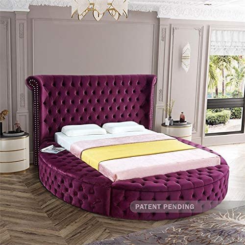 Contemporary Round Shaped Velvet Upholstered Bed with Deep