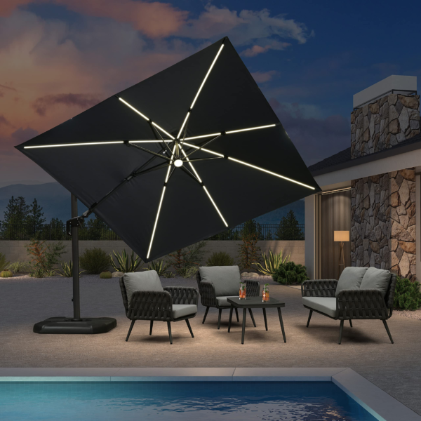 10 Feet Patio Umbrella Cantilever Solar Powered LED Swivel