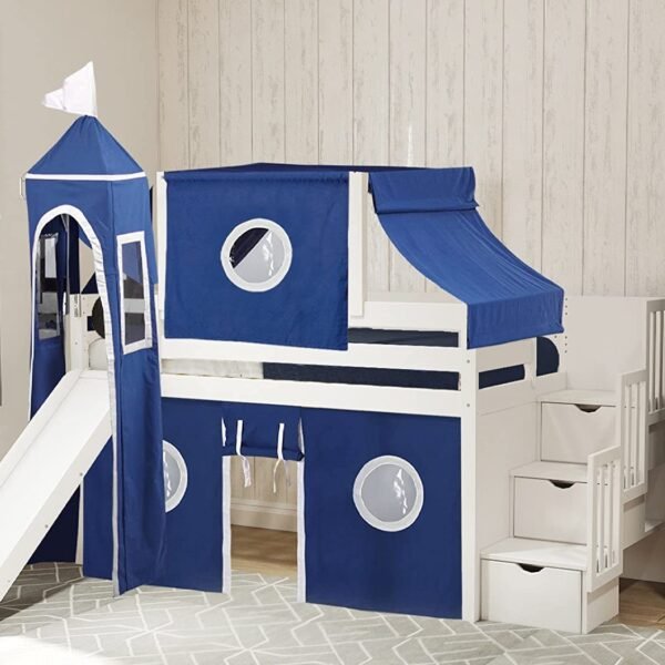 Princess Low Loft Stairway Bed with Slide Pink & White Tent &