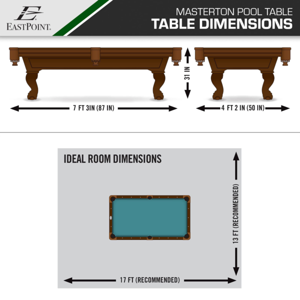Billiard Pool Table 87" & Cover - Scratch Resistant Top Rail