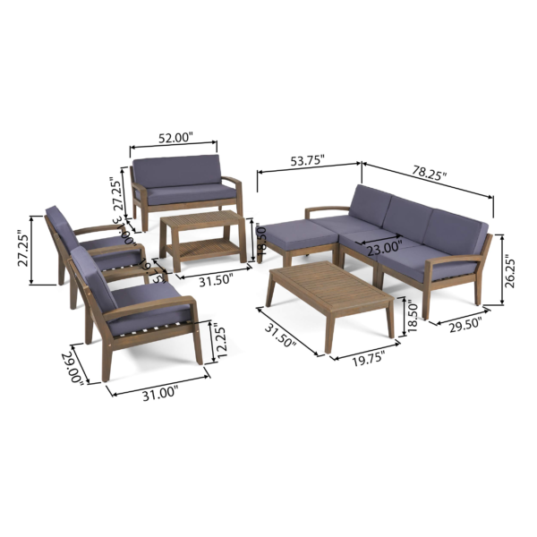 7-Seater Sectional Sofa Set for Patio with Loveseat