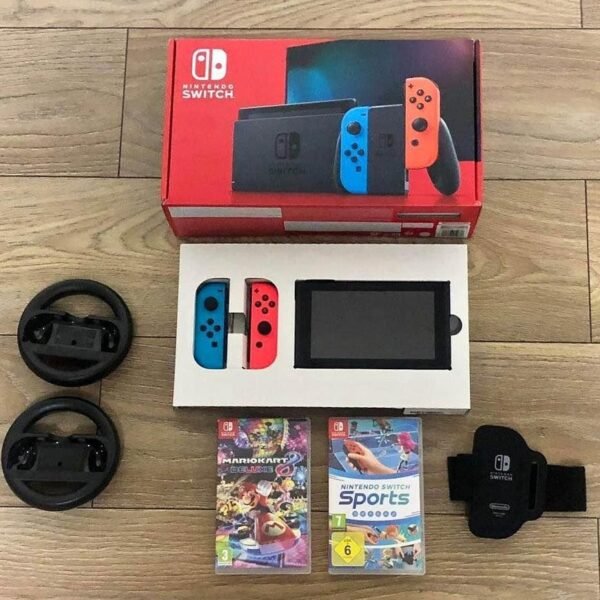 Nintendo Switch with Neon Blue and Neon Red Joy Con –