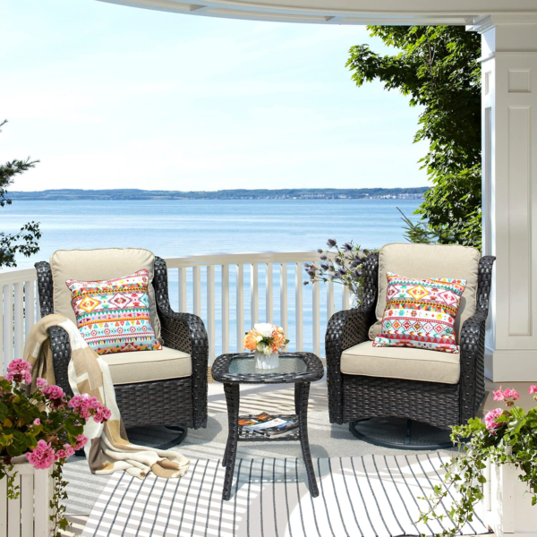 Patio Chair Wicker Swivel Rocker Patio Chairs Set of 2 &