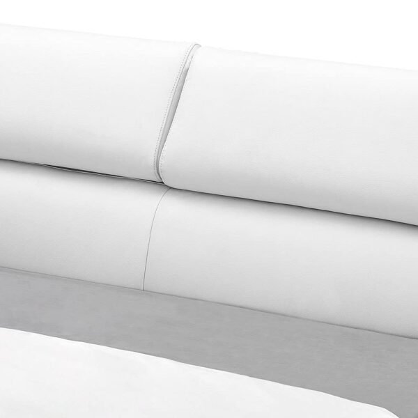 Hera Genuine White Leather Platform Bed with Adjustable Headrests