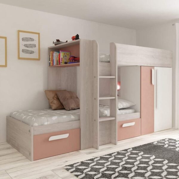 Trasman Barca Pink Bunk Bed with Wardrobe & Storage