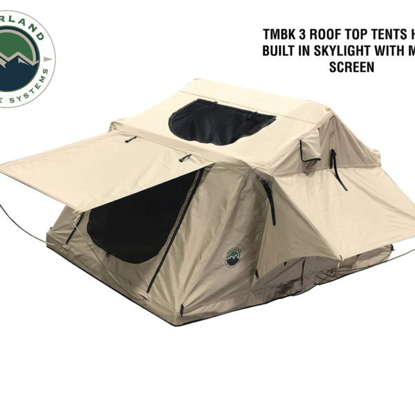 3 Person Roof Top Tent with Rain Fly Tan Base & Green Rainfly
