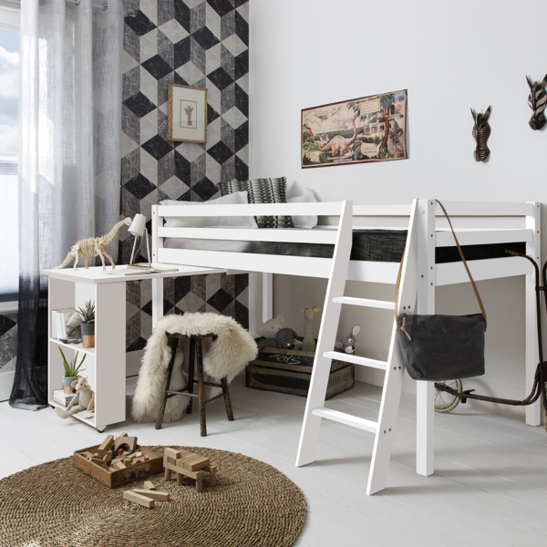 Midsleeper Cabin Bed with Pull-Out Desk - White