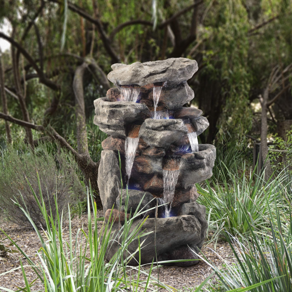 Rainforest Rock Tiered LED Lights Floor Fountain