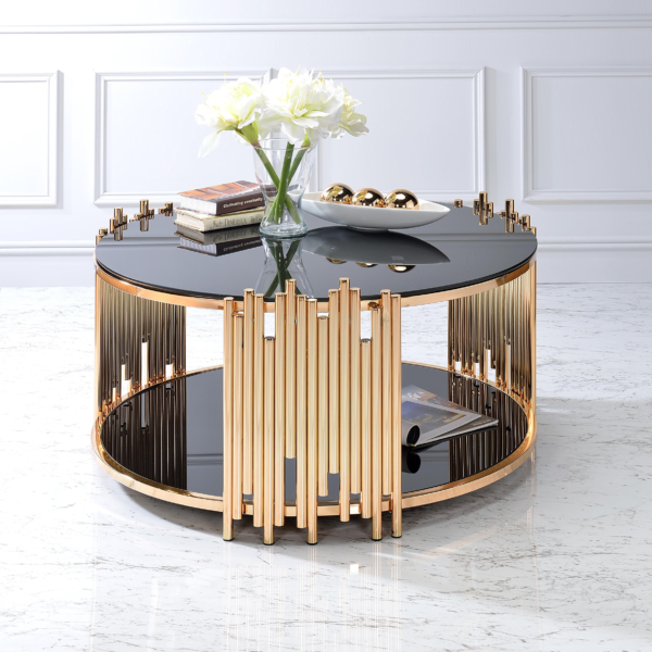 Tanquin Coffee Table - Gold & Black Glass