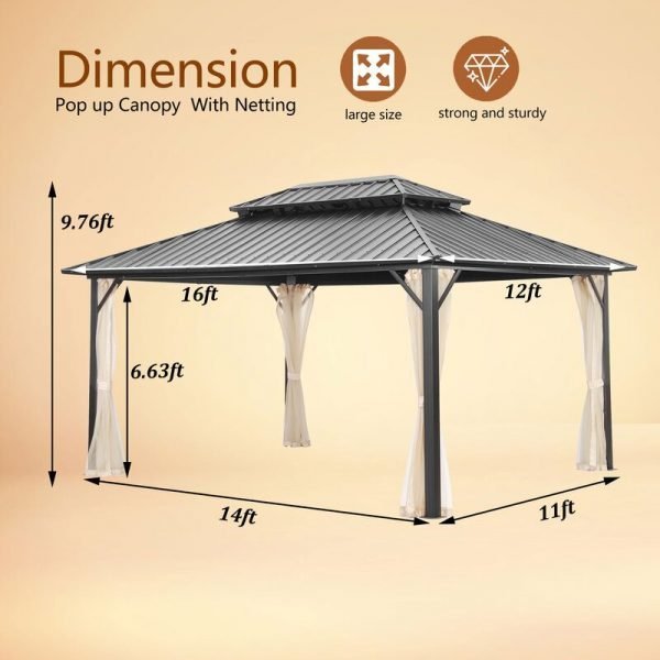 Outdoor Patio Hardtop Gazebo with Netting