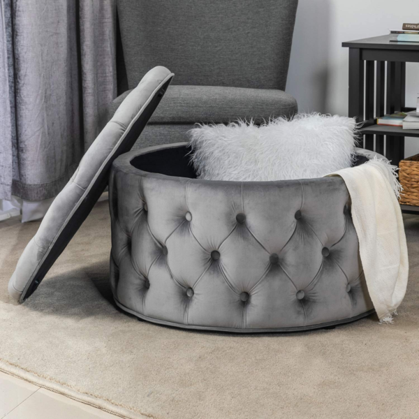 Homebeez Round Velvet Storage Ottoman