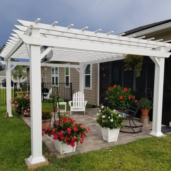 14' x 10' White Steel Traditional Pergola with Sail Shade Soft