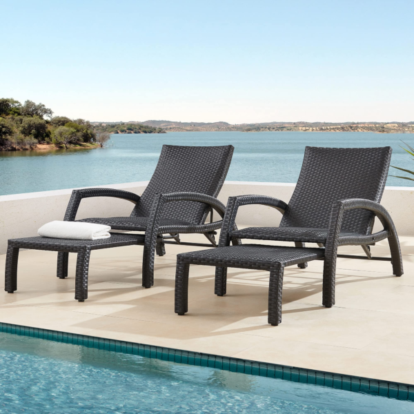 Outdoor Wicker Convertible Chaise Lounge Patio Woven Padded