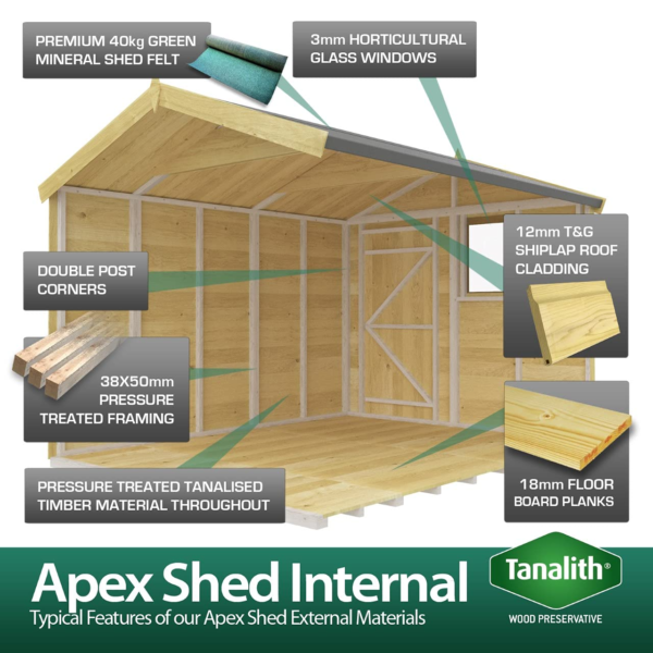 12x6 Apex Summer Shed Double Doors Garden Building