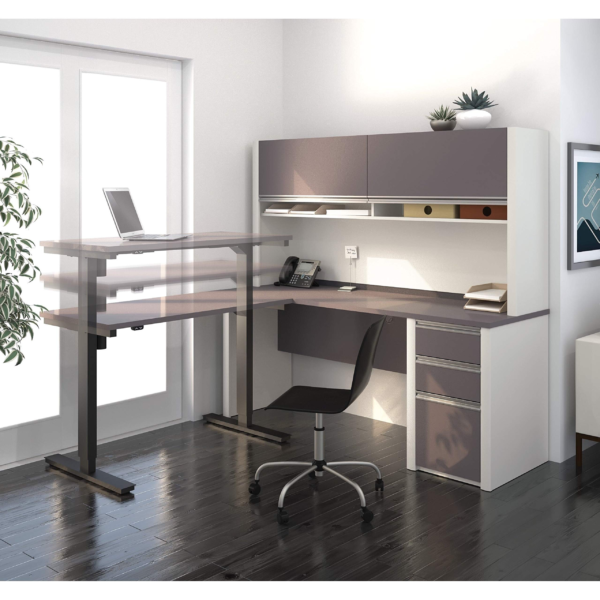 Bestar Connexion L-Shaped Standing Desk with Pedestal and Hutch